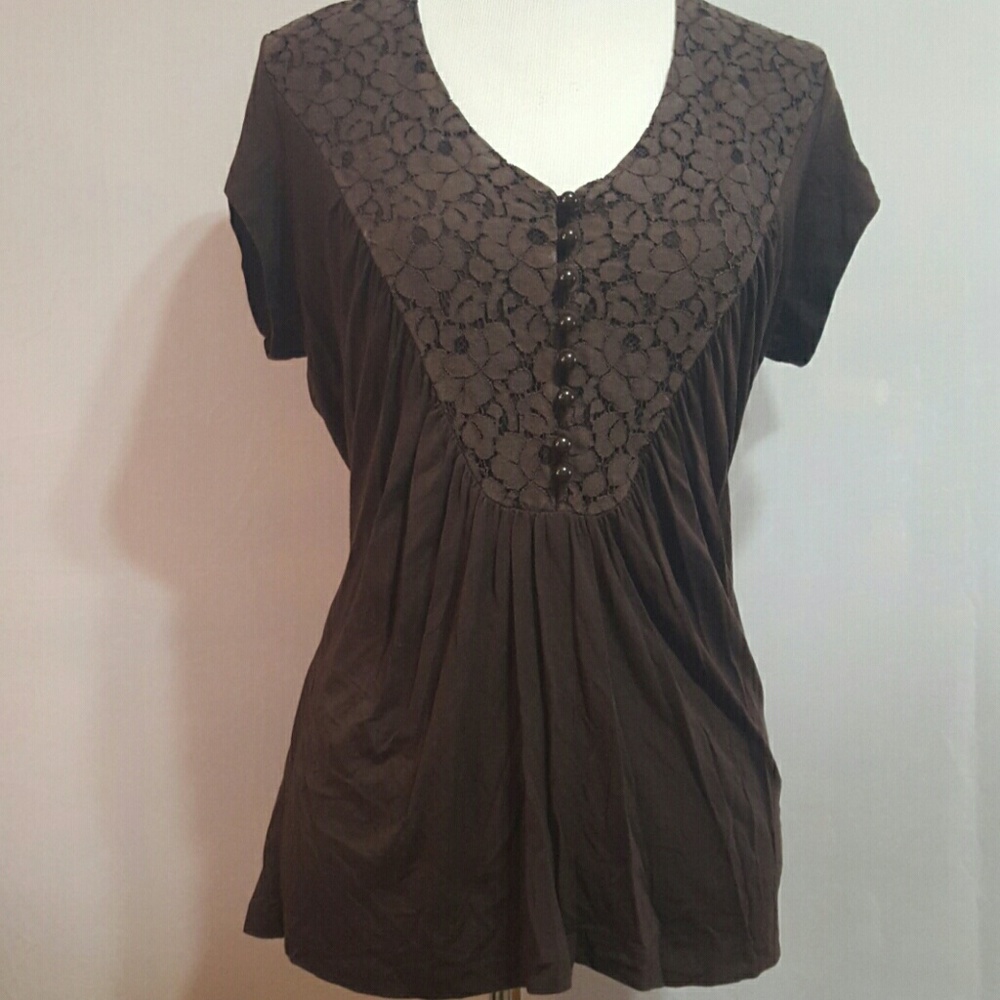 BANANA REPUBLIC Brown Top with lace and functioning buttons  size L